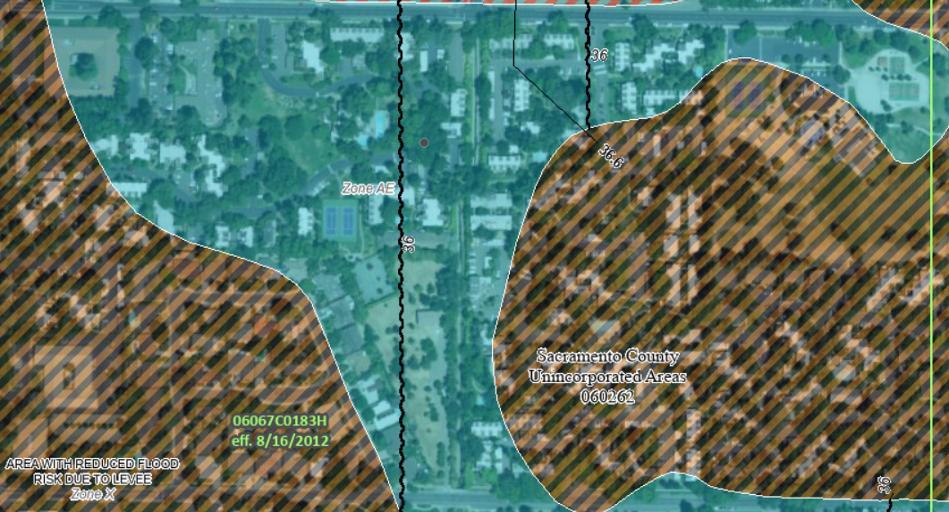 RCBAP Master Flood Insurance Explain. Picuture of condominium assoaction flood map in Sacramento, CA.
